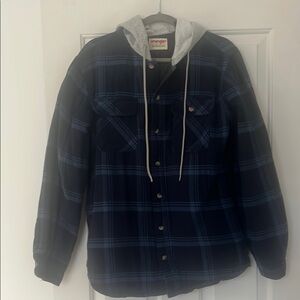 Wrangler Men's Blue Plaid Jacket with Hood